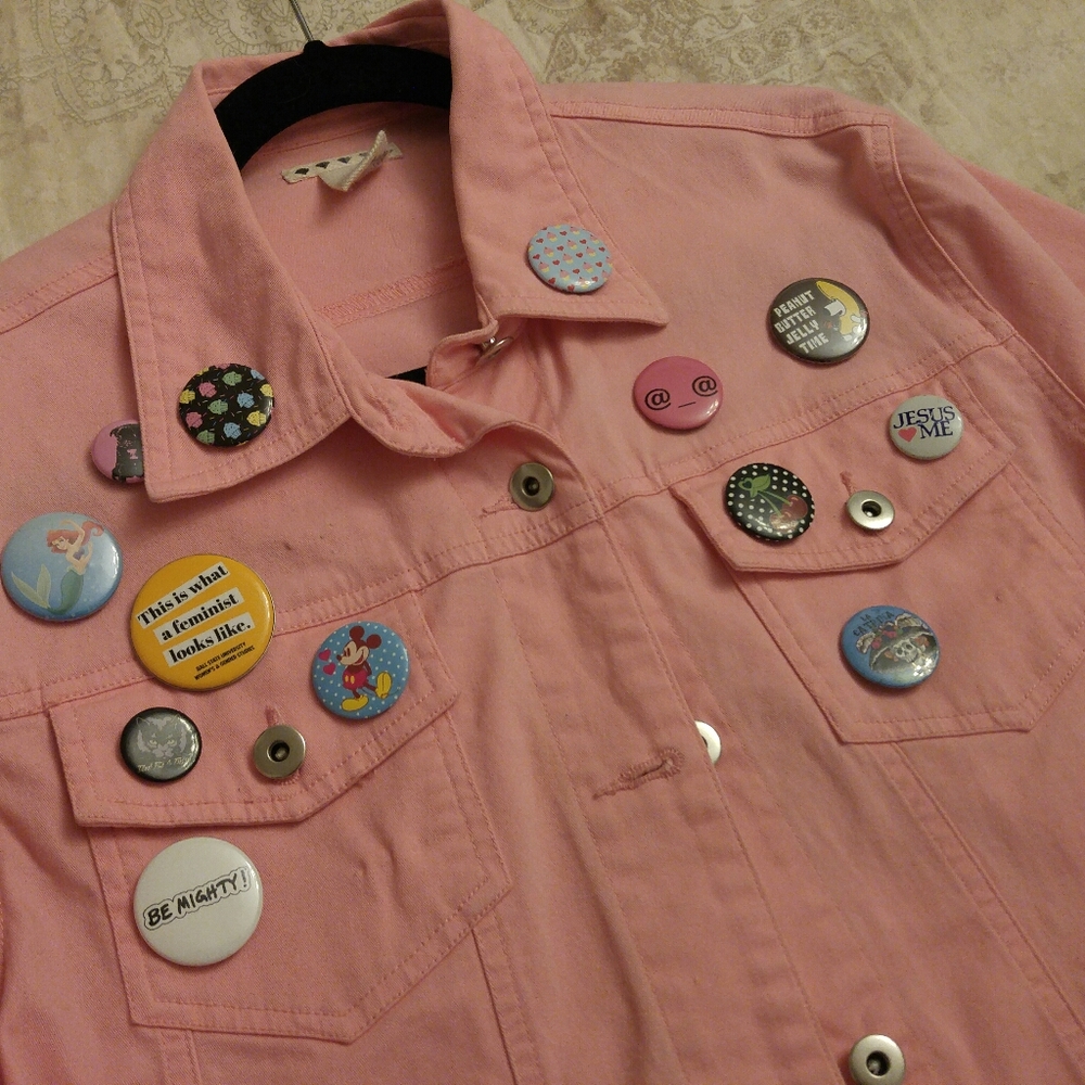 Women's Pink Denim Jacket with Buttons (Pictured) - Picture 2 of 8